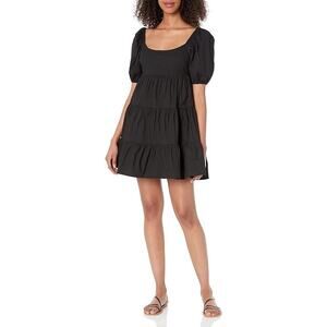 Nia Silvana Black‎ Babydoll Dress Ruffled Tiered Puff Sleeve | S